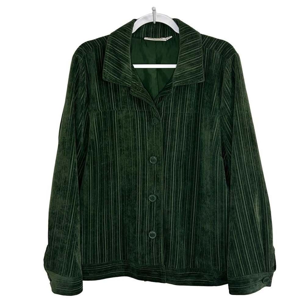 Breckenridge Vintage Green Striped Corduroy Button Front Jacket